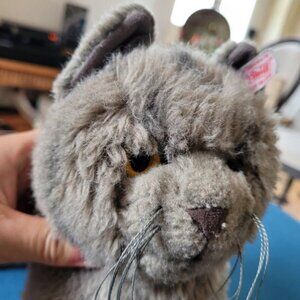 RARE Grand chat gris 55cm Steiff Peluche collection yeux jaunes moustaches étiqu